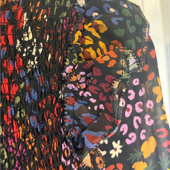 FARM Rio Black Multicolor Floral Smocked Long Sleeve Tiered Midi Dress NWT - Picture 5 of 9